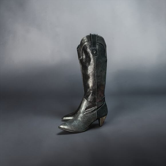 Larroude Shoes - Larroude Louise Boots in Shine Graphite Metallic Suede Leather Size 8.5